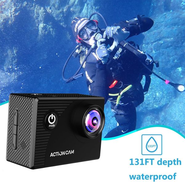 Action Camera 1080P 30fps Sports Camera 40m/131ft Underwater Waterproof with 2 Batteries and Multi-Function Accessory - Image 3