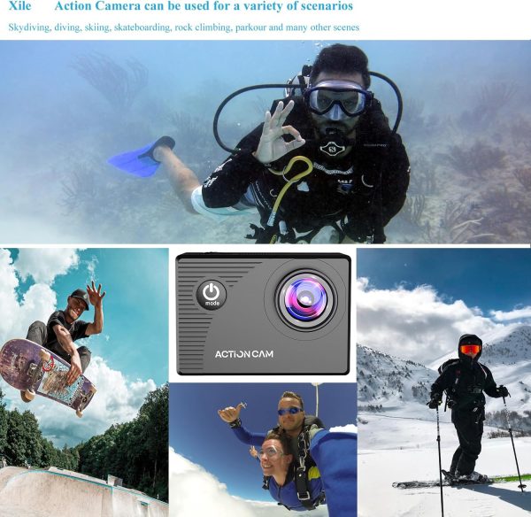 Action Camera 1080P 30fps Sports Camera 40m/131ft Underwater Waterproof with 2 Batteries and Multi-Function Accessory - Image 5
