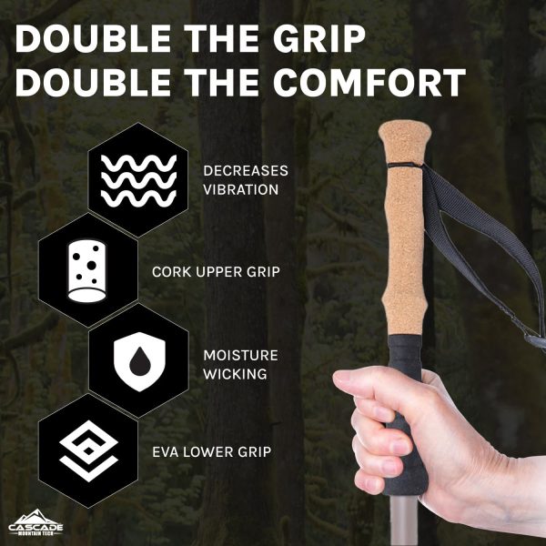Trekking Poles - Carbon Fiber Monopod Walking or Hiking Sticks with with Accessories Mount and Adjustable Quick Locks - Image 3